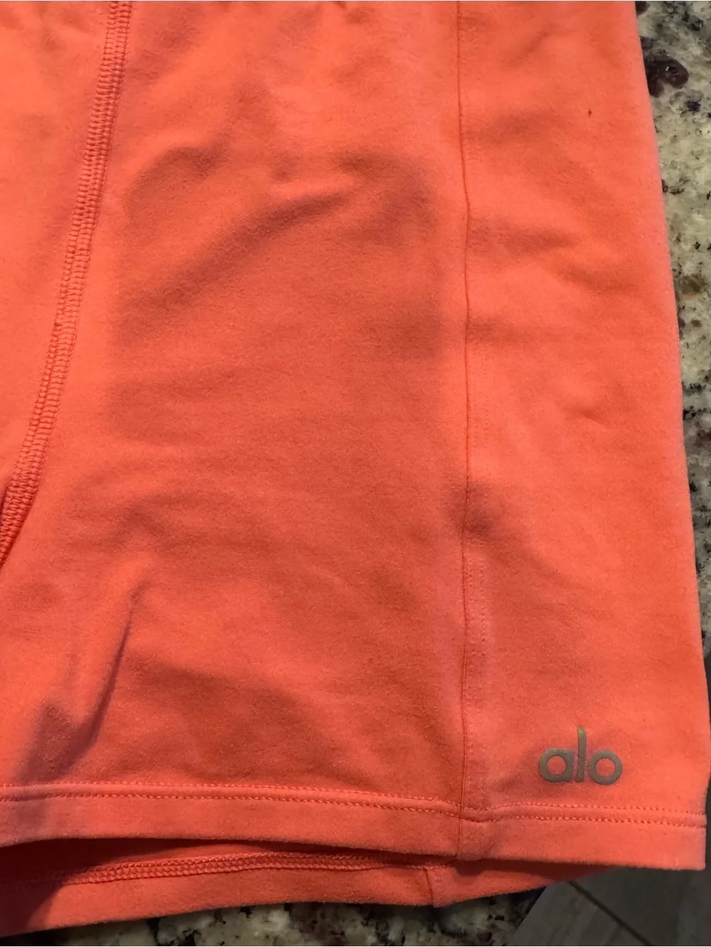 ALO Yoga Coral Zip-Front Sports Bra and High-Rise Shorts - Picture 2 of 3